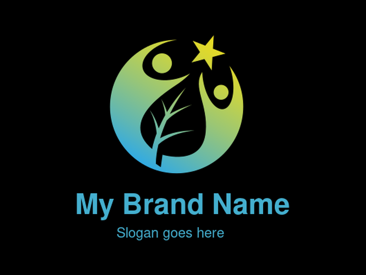 Green Gradient Human Figures Reaching for Star with Leaf Growth in Circle – Ideal for Environmental Organizations, Education, Wellness, and Community Development Brands